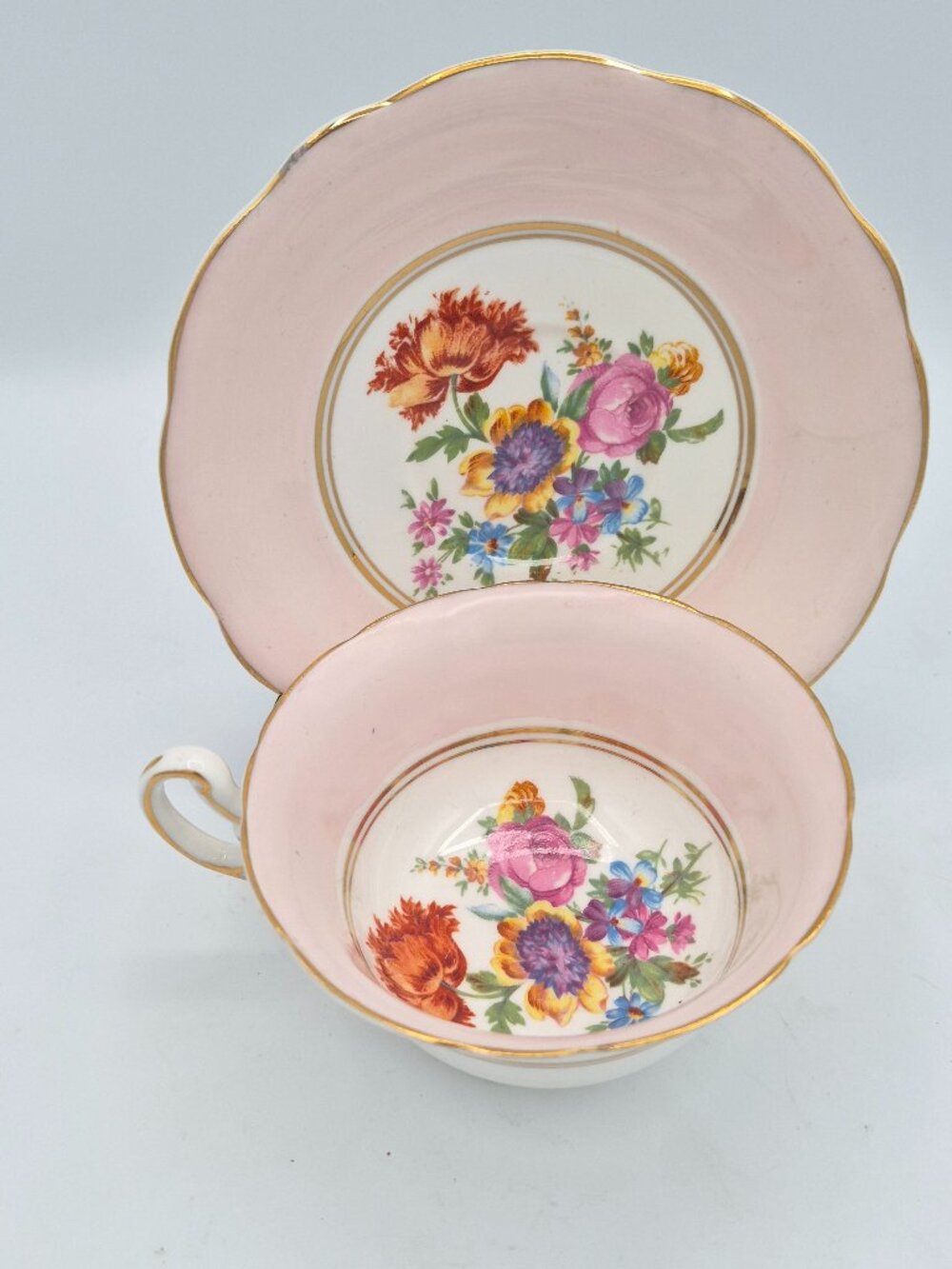 EB Foley Pink w Sunflower Bouquet Bone China Tea Cup & Saucer England